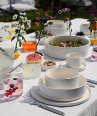 Noa Beige White Serviesset 24-delig – Steengoed Dinerset voor 6 Personen