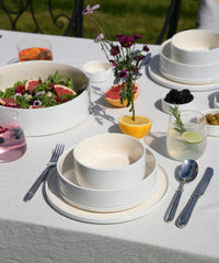 Noa Beige White Serviesset 24-delig – Steengoed Dinerset voor 6 Personen