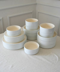 Noa Beige White Serviesset 24-delig – Steengoed Dinerset voor 6 Personen