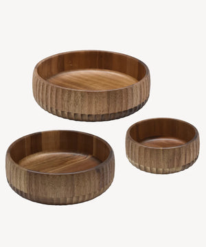Acacia Curve Serveerschaal – Houten Kom met Ribbelstructuur