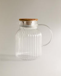 Luana glazen waterkan met acacia deksel | 1500 ml