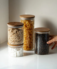 Voorraadpot Stripe met acaciadeksel | 2 stuks | 750 ml