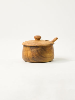 Acacia houten kruidenpot met deksel en lepel | 9 cm