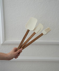 Acacia Spatel & Borstelset 3-delig – Siliconen met Houten Handvatten