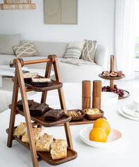 Scala acaciahouten etagere – 3-laagse houten serveerstandaard