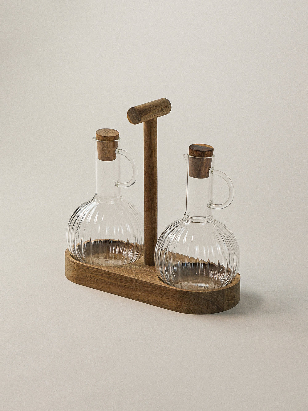 Acacia houten olie-en-azijnstel | Borosilicaatglas