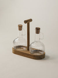 Acacia houten olie-en-azijnstel | Borosilicaatglas
