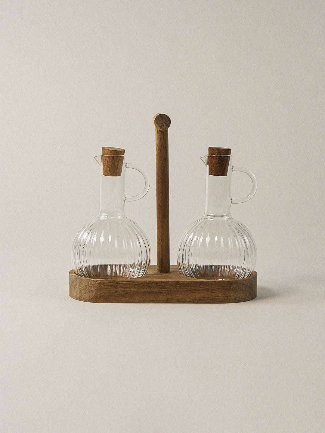 Acacia houten olie-en-azijnstel | Borosilicaatglas