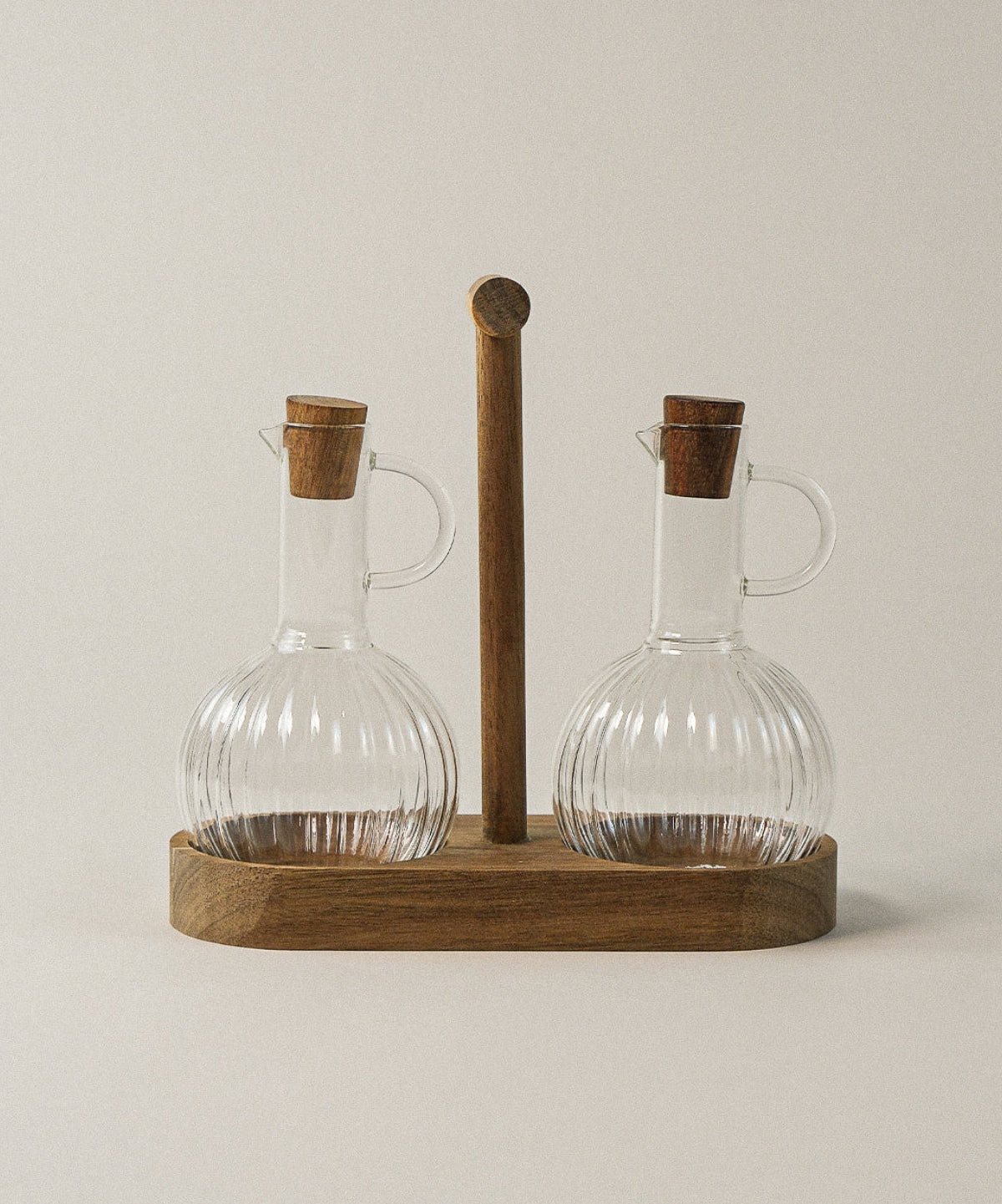 Acacia houten olie-en-azijnstel | Borosilicaatglas