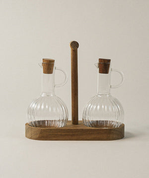 Acacia houten olie-en-azijnstel | Borosilicaatglas
