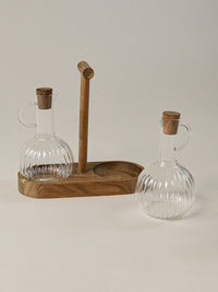 Acacia houten olie-en-azijnstel | Borosilicaatglas
