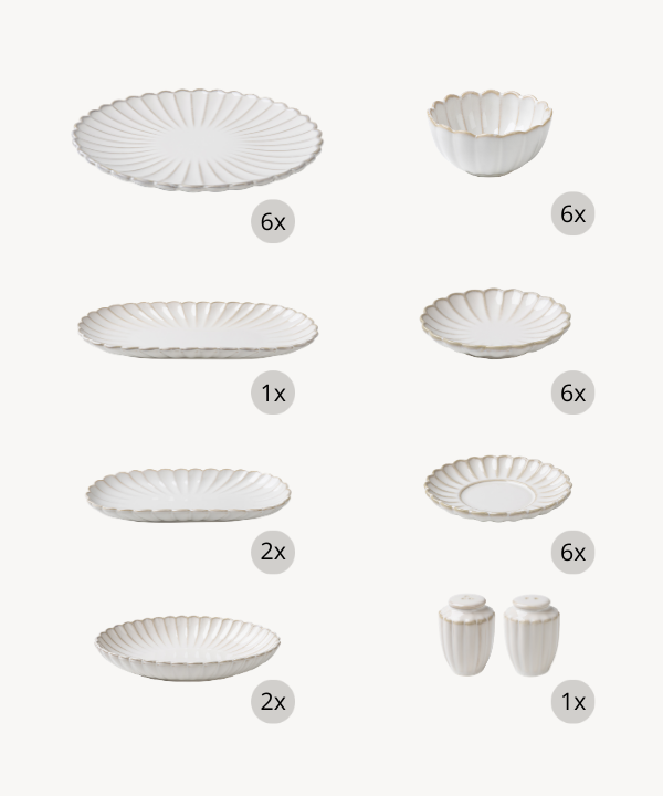 Bloomy Lotus ontbijtset 31-delig voor 6 personen – Crème