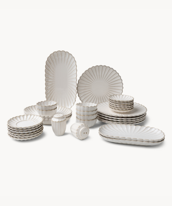 Bloomy Lotus ontbijtset 31-delig voor 6 personen – Crème