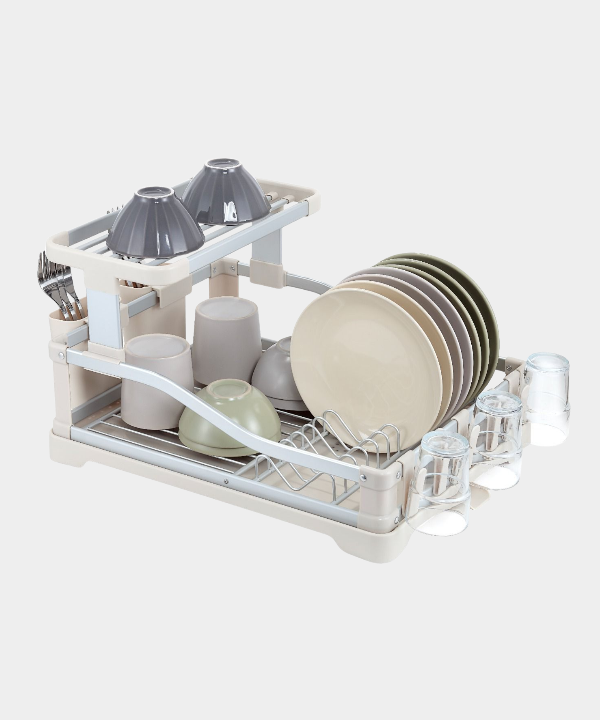 Aluminium afdruiprek met lekbak & bestekhouder