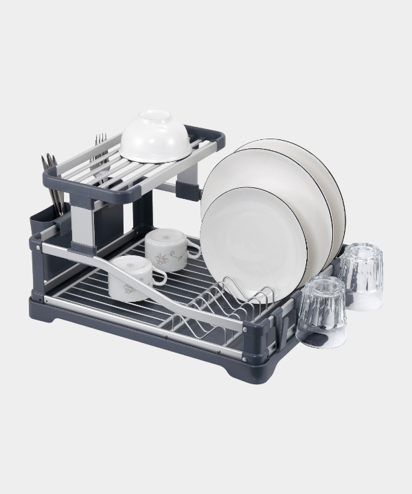 Aluminium afdruiprek met lekbak & bestekhouder