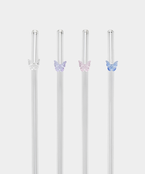 Glazen rietjes met vlinderdetail – Set van 4 stuks