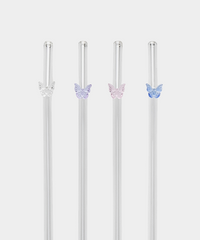 Glazen rietjes met vlinderdetail – Set van 4 stuks