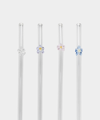 Glazen rietjes met bloemdetail – Set van 4 stuks