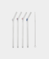Glazen rietjes met bloemdetail – Set van 4 stuks