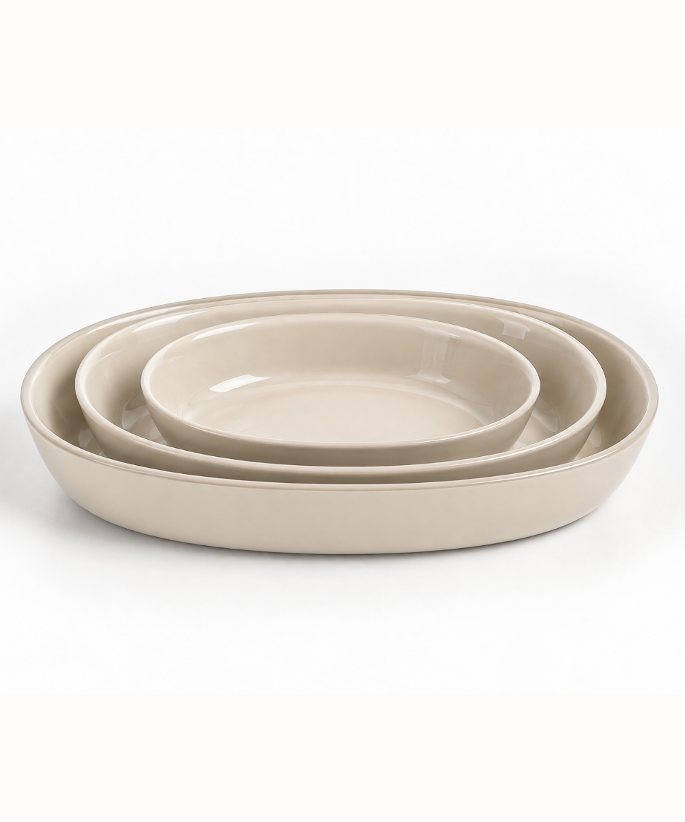Set van 3 ovale ovenschalen beige