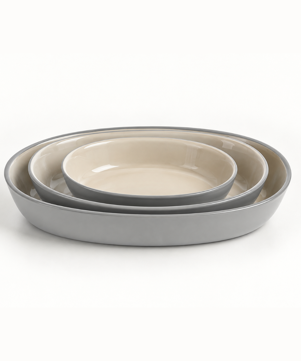 Set van 3 ovale ovenschalen grijs