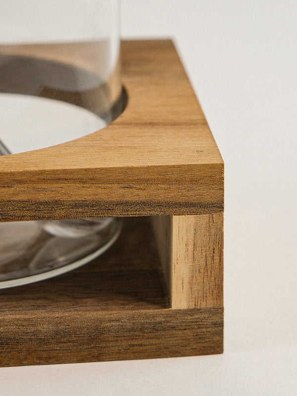 Acacia kruidenpotten set met lepels en houder | rond | 3 stuks