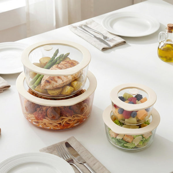 Glazen Vershouddoos met Luchtventiel – Borosilicaatglas BPA-vrij Beige-transparant