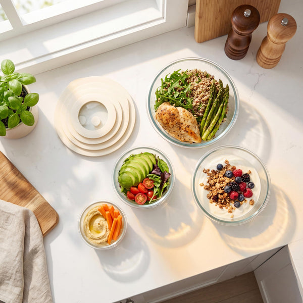 Glazen Vershouddoos met Luchtventiel – Borosilicaatglas BPA-vrij Beige-transparant