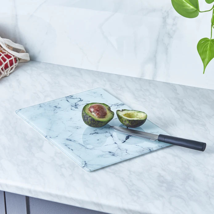 Karaca Deep glazen snijplank | marmer design | wit