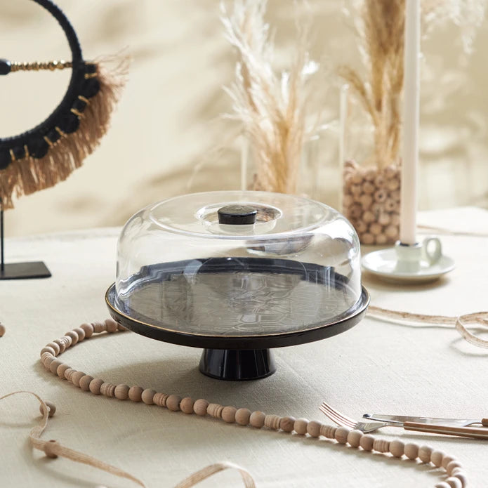 Karaca Calvin taartplateau zwart met gouden rand | 28 cm