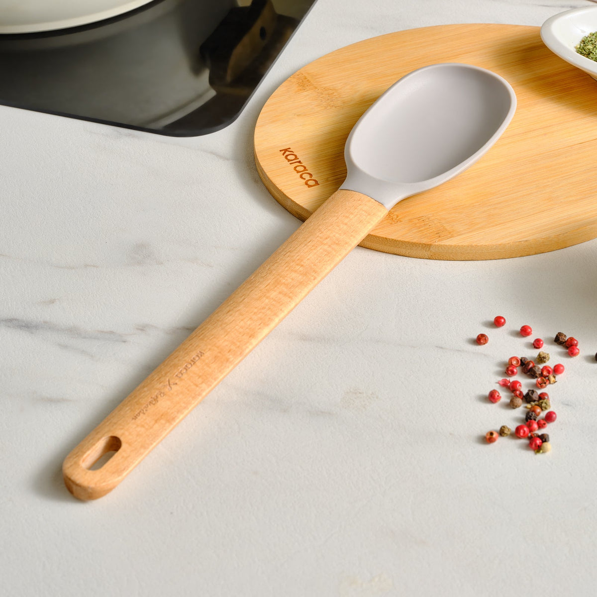 Karaca x Refika Gadgets Houten Steel Siliconen Serveerlepel, Grijs