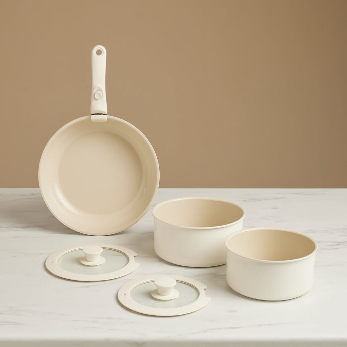Karaca Ceramica Comfort 6-delige keramische pannenset | Crème