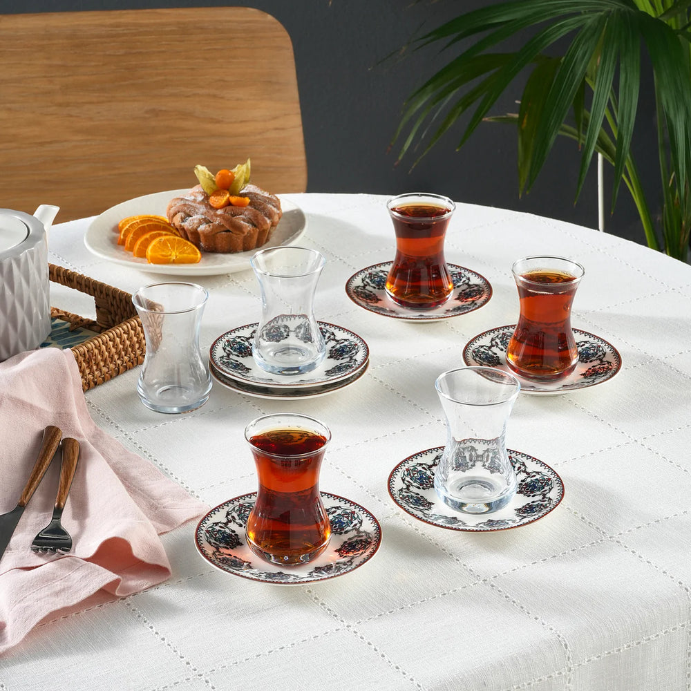 Karaca Nakkas 12-delige Turkse theeset – 6 Personen | 130 ml