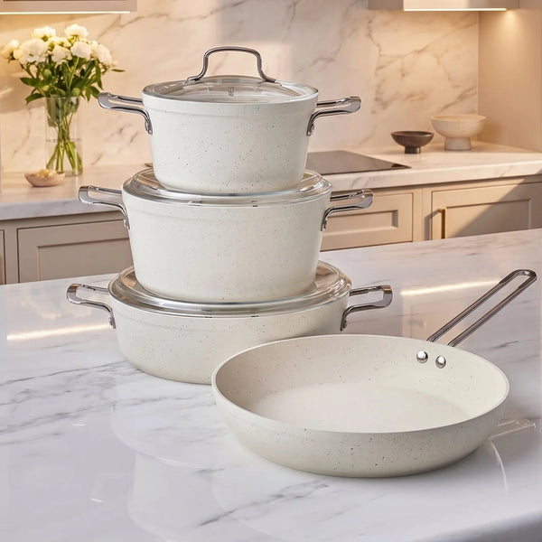 Karaca Granit Whitestone 7-delige Pannenset | Inductie | Wit