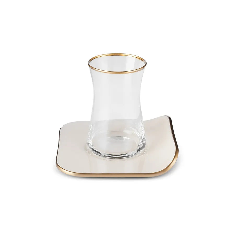 Karaca Retro Square 12-delige theeglazen set – crème