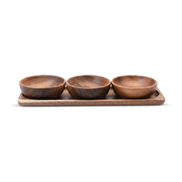 Acacia Bedum Schalenset – 3 Houten Kommetjes met Dienblad