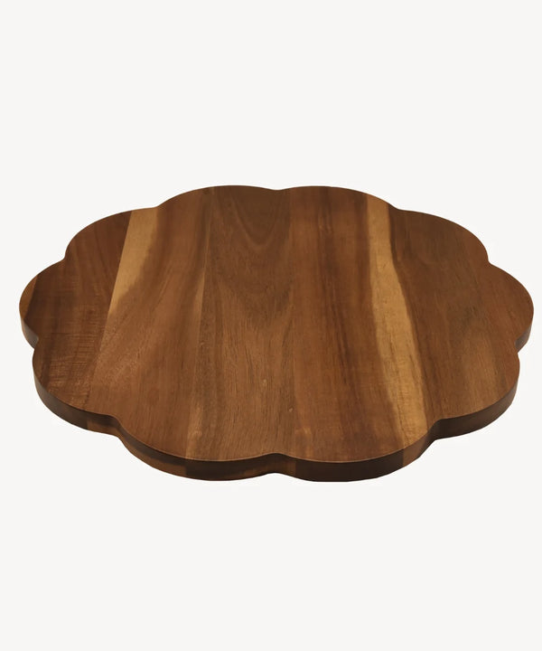 Acacia Bloom Draaiplateau – Houten Serveerplateau met Bloemrand 35 cm
