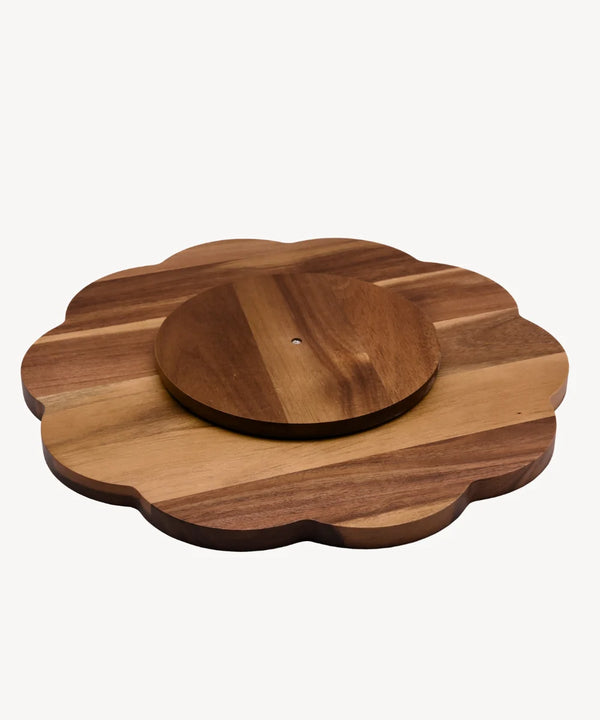 Acacia Bloom Draaiplateau – Houten Serveerplateau met Bloemrand 35 cm