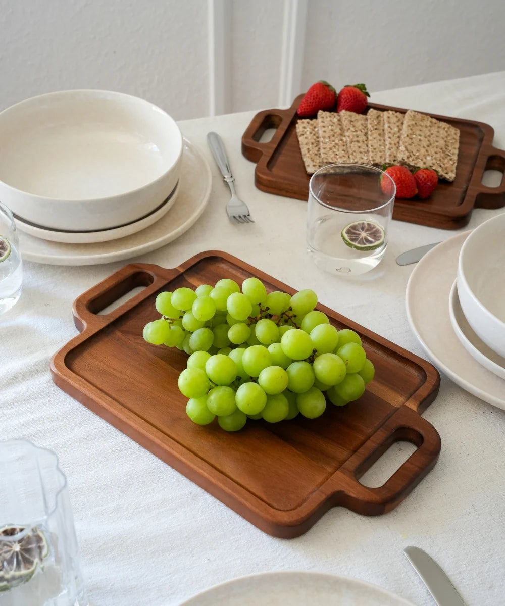 Acacia Handle Dienblad – Houten Serveerblad met Handgrepen