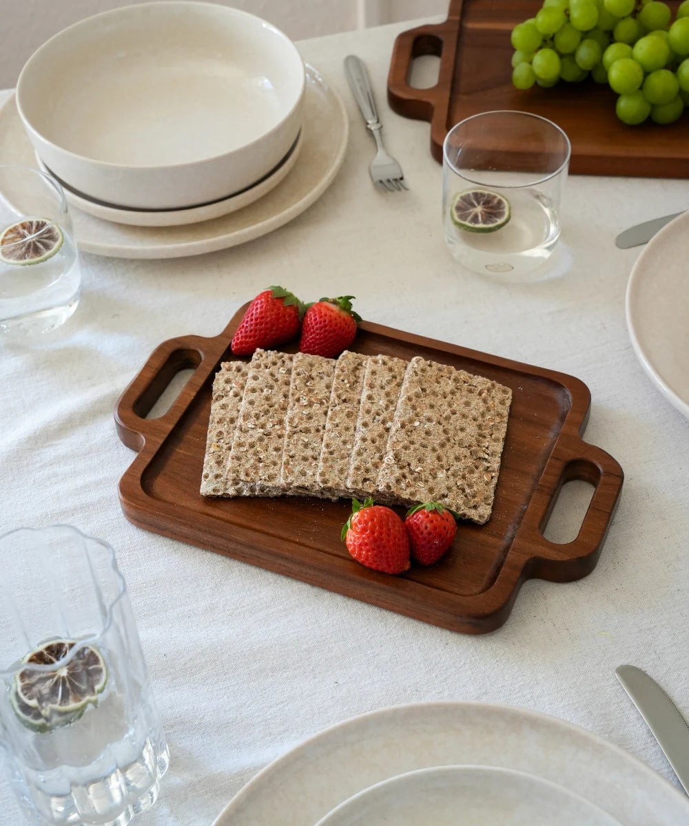 Acacia Handle Dienblad – Houten Serveerblad met Handgrepen