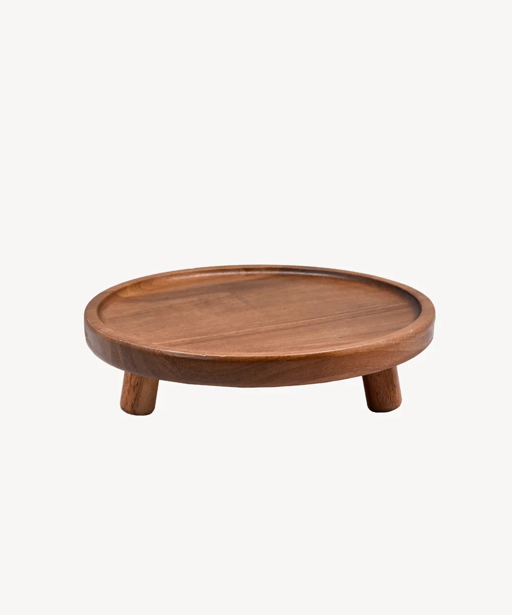 Acacia Lumo Serveerstandaard – Rond Houten Presentatiebord op pootjes