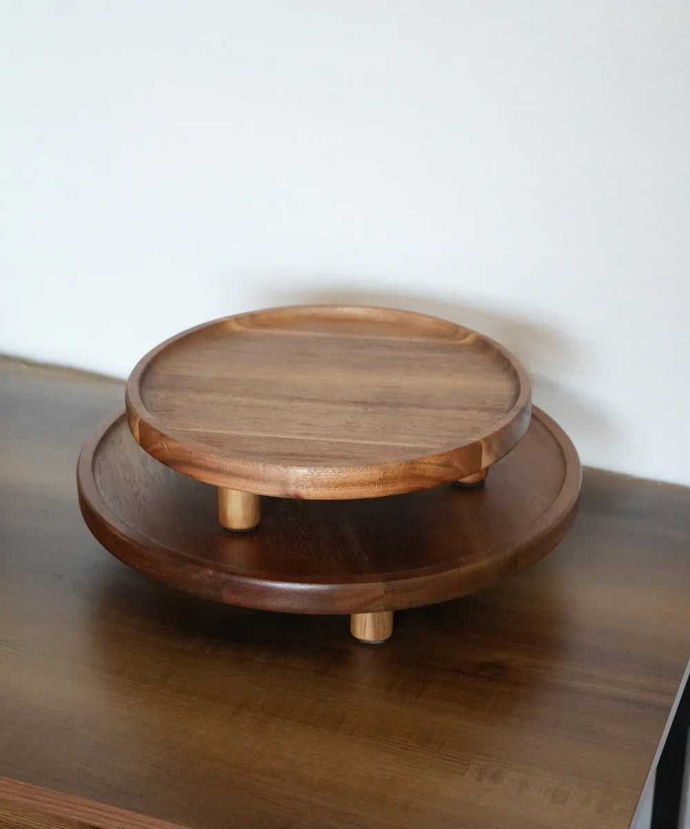 Acacia Lumo Serveerstandaard – Rond Houten Presentatiebord op pootjes