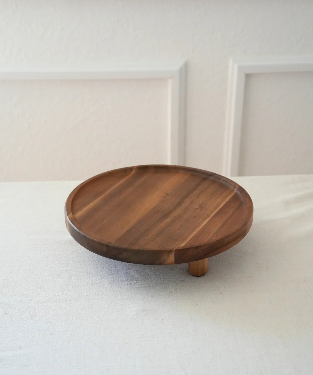 Acacia Lumo Serveerstandaard – Rond Houten Presentatiebord op pootjes