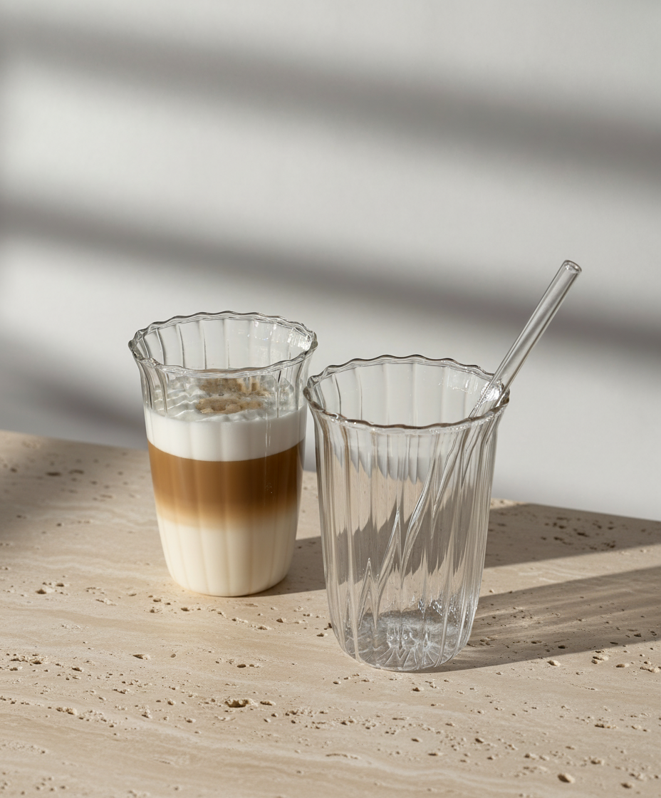 Stripe matcha borosilicaatglas | 2 stuks | 400 ml