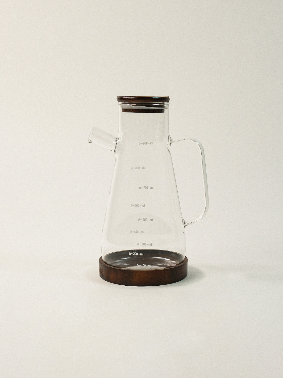 Kesten glazen oliefles met acacia deksel en houder | 900 ml