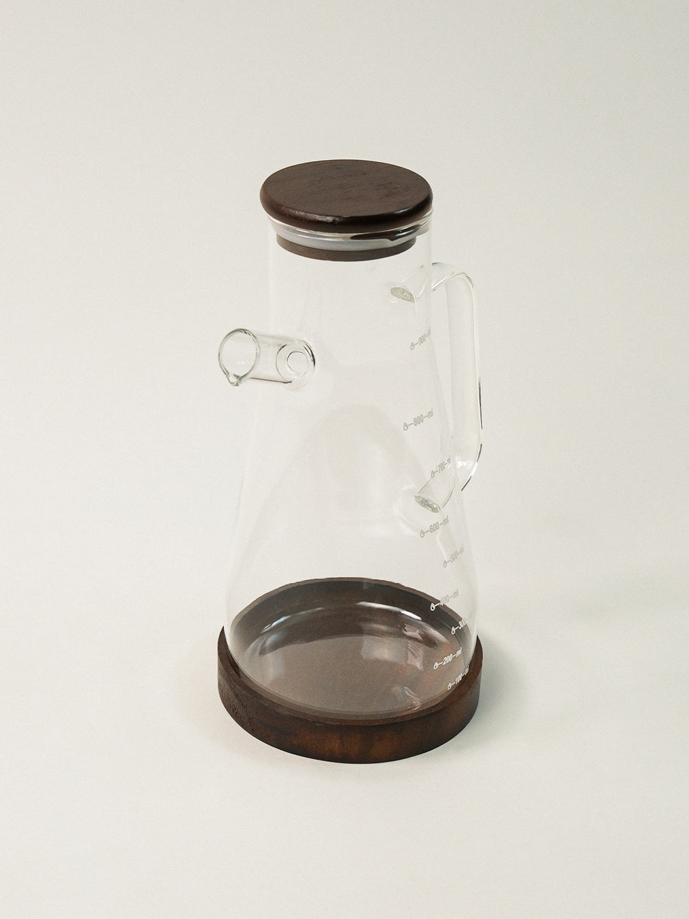 Kesten glazen oliefles met acacia deksel en houder | 900 ml