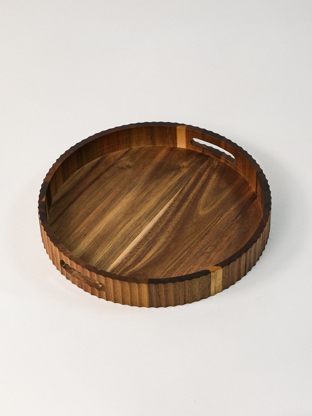 Acaciahouten stripe dienblad – rond houten serveerblad Ø 35,5 cm