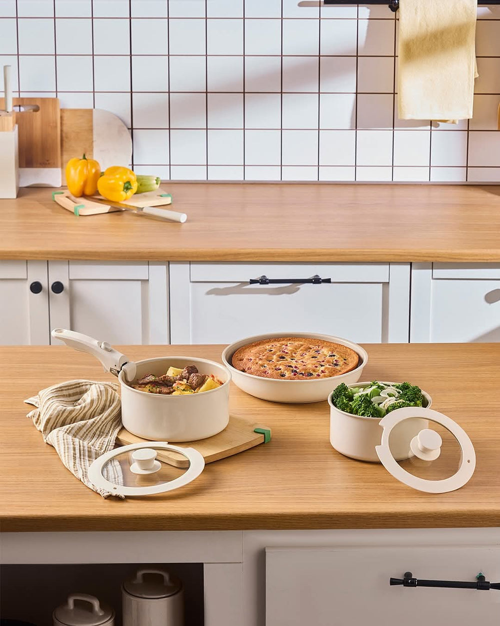 Karaca Ceramica Comfort 6-delige keramische pannenset | Crème