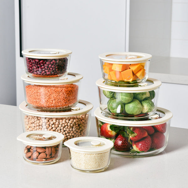 Glazen Vershouddoos met Luchtventiel – Borosilicaatglas BPA-vrij Beige-transparant