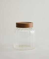 Foresta Voorraadpot Geribbeld glas · Acaciahouten schroefdeksel
